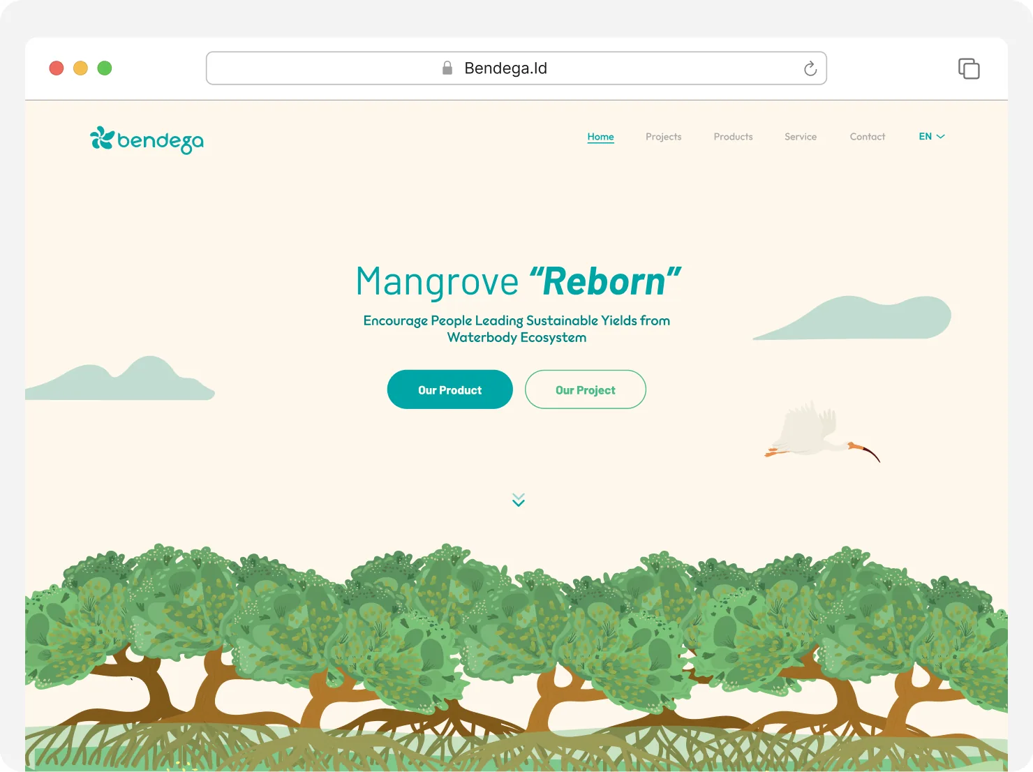 Bendega website redesign shown in a browser window