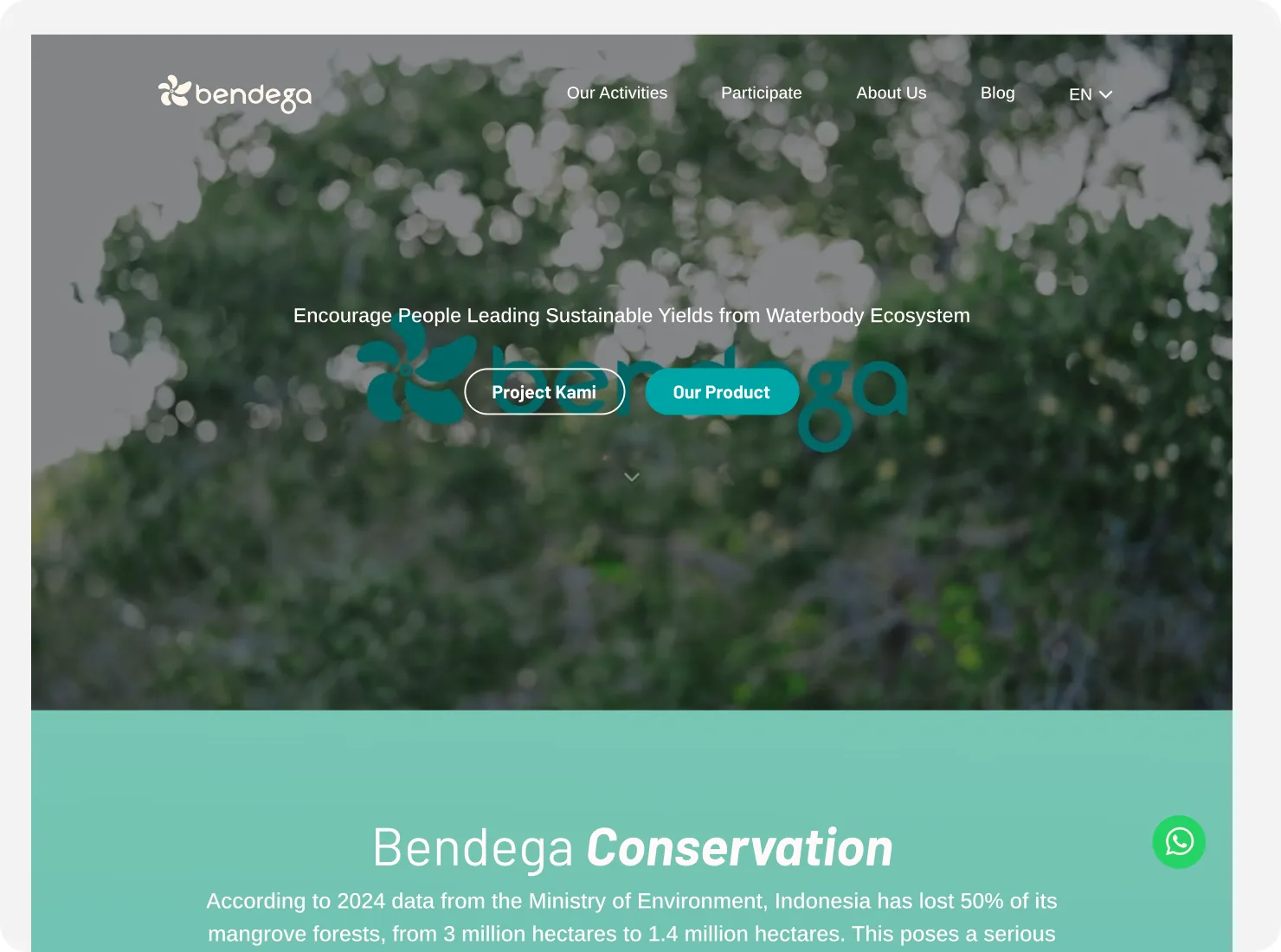Reframed Bendega homepage that keeps the existing teal identity and photography