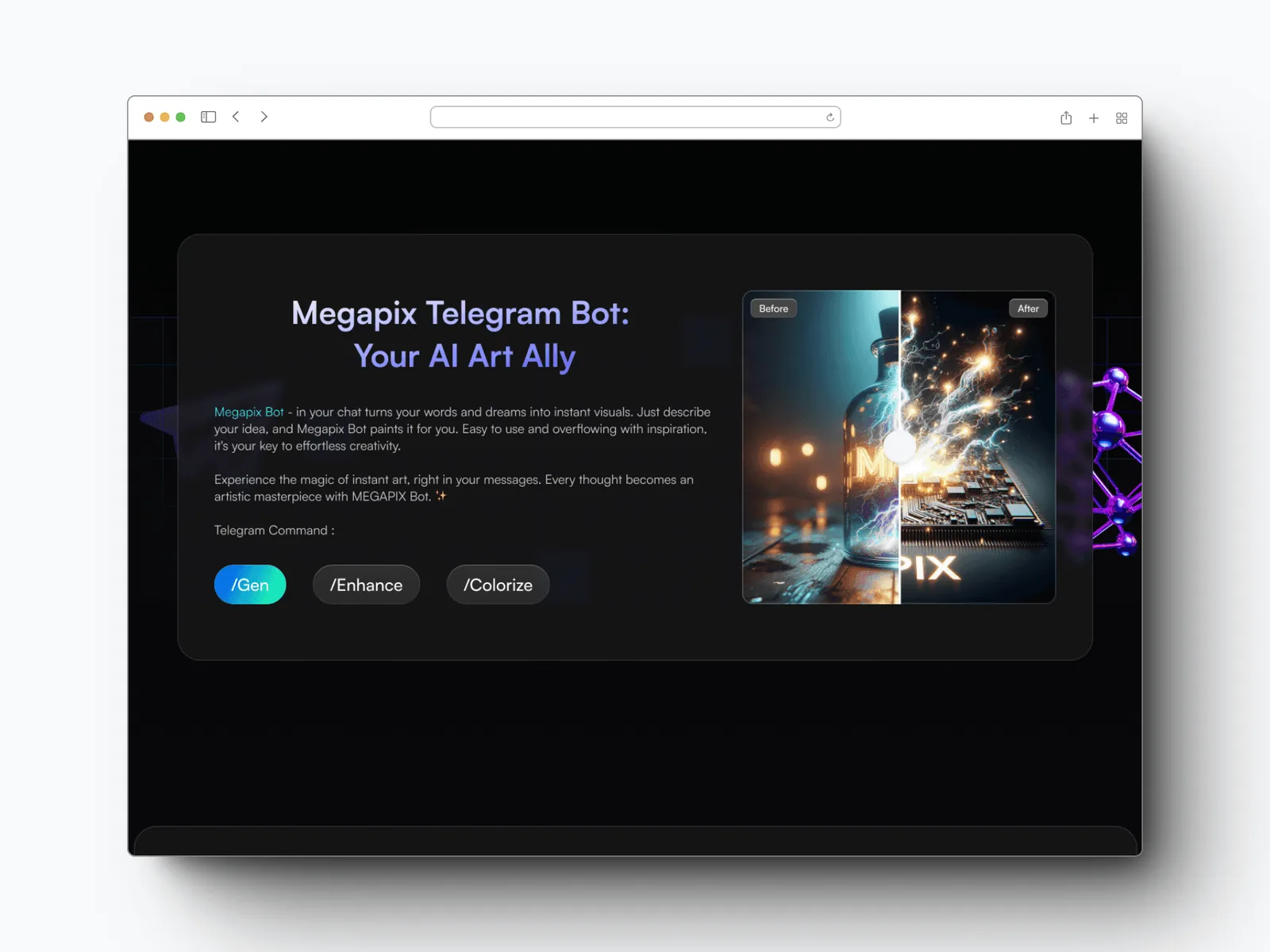 Megapix Telegram Bot section