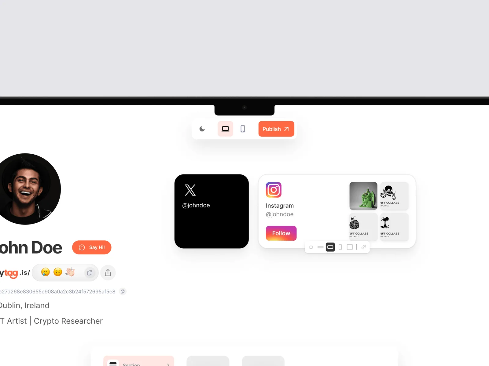 Public profile page with social links