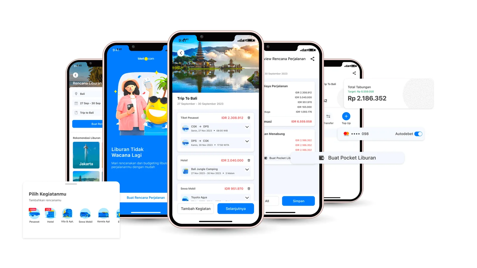 Overview of the travel planning app screens
